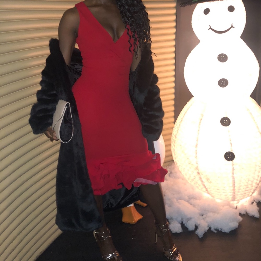 Red Ruffle Midi Dress - Picture 2 of 2